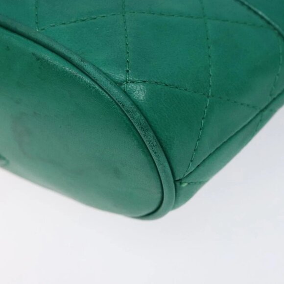 CHANEL Chain Hand Bag Lamb Skin Green Gold CC - Picture 9 of 15